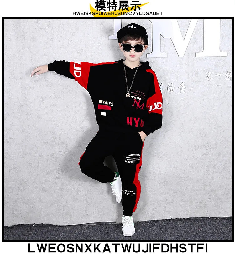 2025 autumn winter children Boy Clothes Teenager tracksuit letters Hooded Top Shirts Sweatshirt + Ankle-tie Pant 8 10 11 12 year