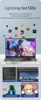 14.1" Slim Bezel Laptop Intel N3700 16GB RAM 1TB SSD Win11 Lightweight Office Entertainment Notebook