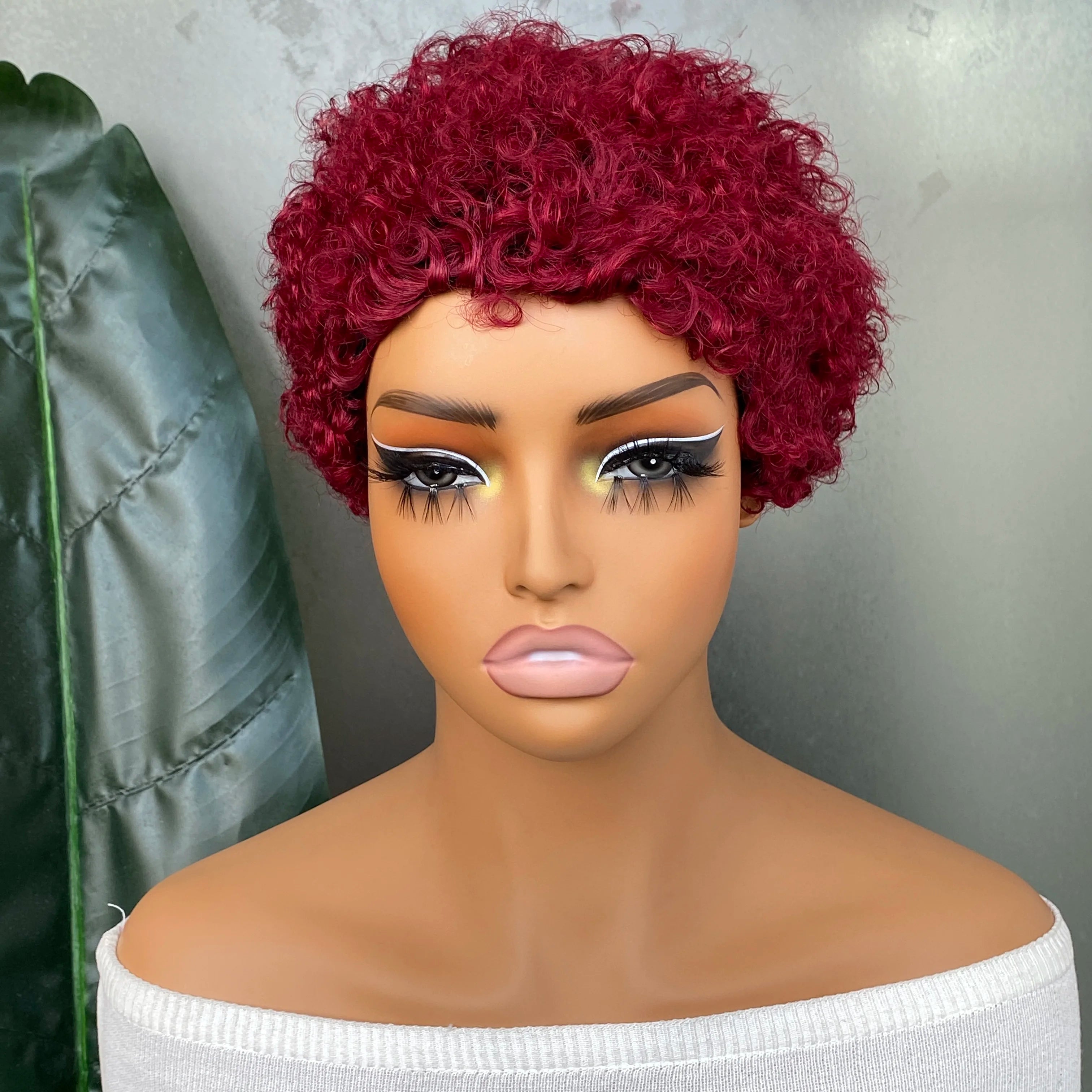 Machine Made Human Hair Wigs for Women Deep Curly Pixie Daily Party Use Remy Wig