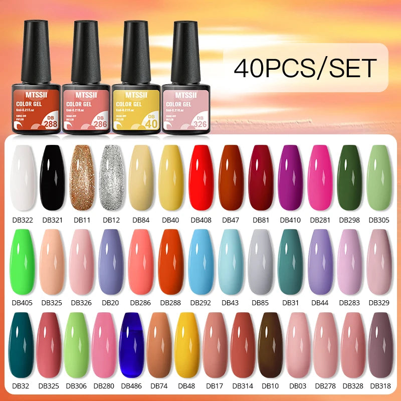 Mtssii 20/40/60Pcs Nail Gel Polish Set Kit Nude Pink Glitter Nail Art UV Gel Manicure Set Vernis Semi Permanent Base Top Coat