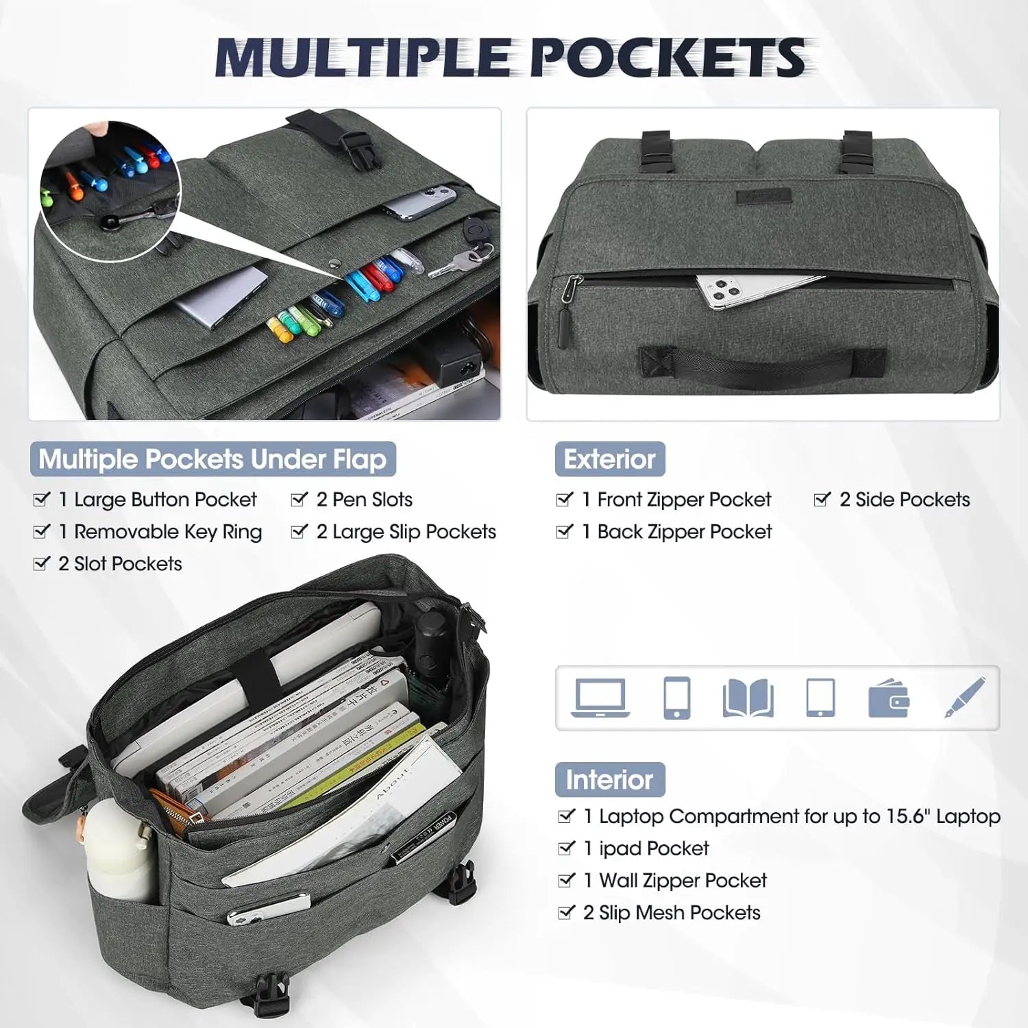 Laptop Briefcases for Men 15.6 Inch Laptop Bag Water resistant Computer Bag Lightweight Shoulder Satchel Bags