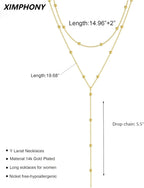 Gold Necklace for Women 14k Gold Plated/Silver Y-Shaped Pendant Necklace Layered Beaded Chain Drop Necklaces For Women Gift