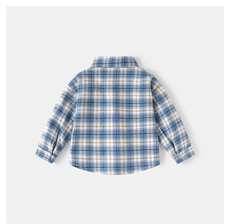 Spring Autumn Kids Plaid Long Sleeve Shirt Korean Style Boys Girls Loose Oversized Top Light Outerwear Casual Children Blouse