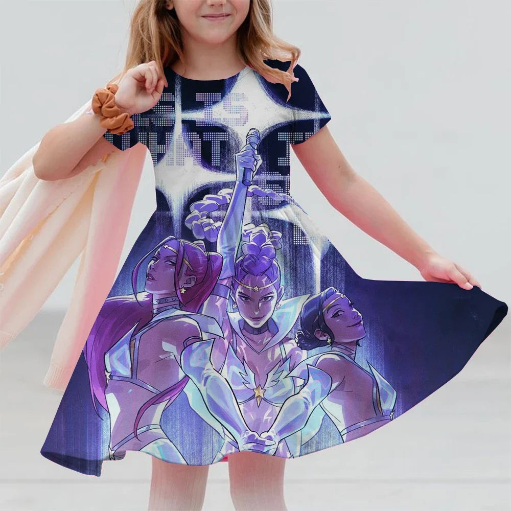 Girls Dresses Summer Casual Kids Dress For Girls KPop Demon Hunters Huntrix Toddlers Clothes Children Dress 3-14