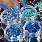 Holographic Glitter set 4 different shines Nail Sequins 10 grams each jar Holographic Cosmetic Festival Chunky Glitters Sequins