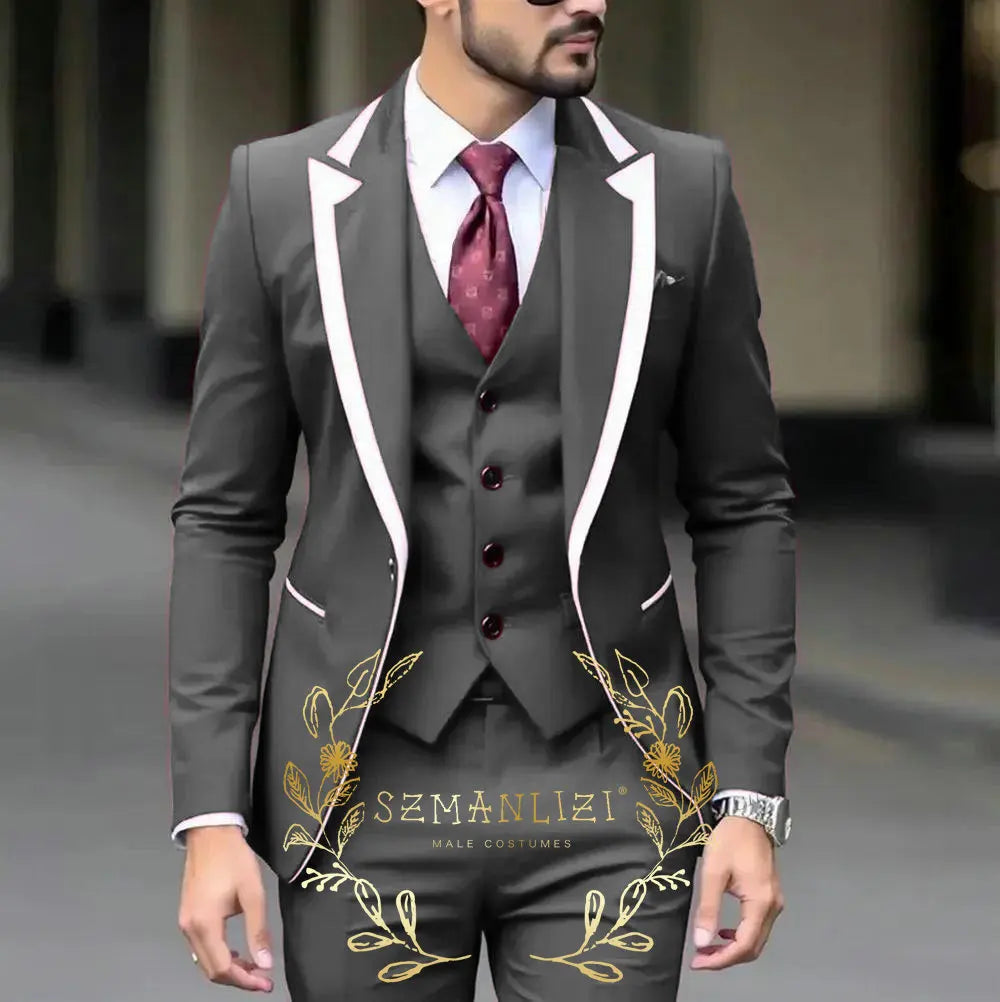 Royal Blue Wedding Tuxedos Men Suit Peak Lapel Terno Masculino Slim Fit Groom Prom Man Blazer Custom 3 Pieces Jacket Pant Vest