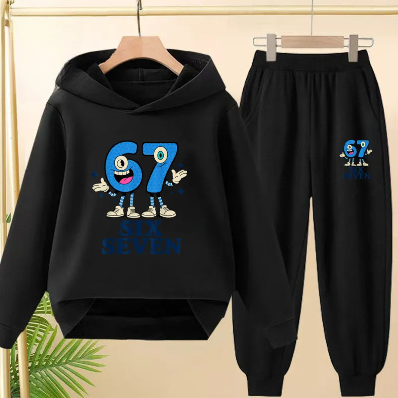 Kids Leisure Clothes Boy Girls Spring Hoodie 67 six seven Print Graphic Children Clothing 3 To 12 Age Comfortable Sportswear Set