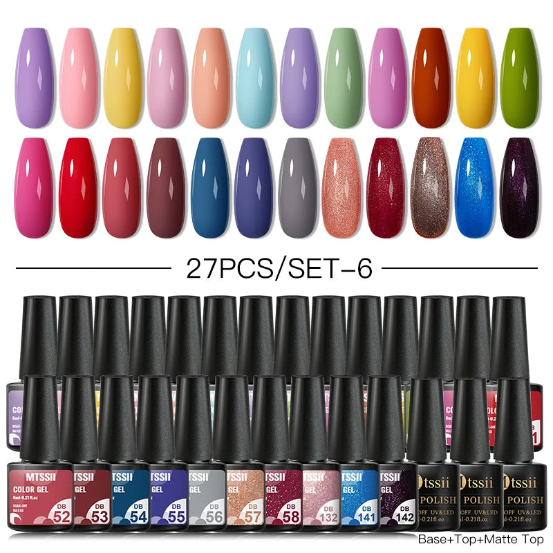 Mtssii 20/40/60Pcs Nail Gel Polish Set Kit Nude Pink Glitter Nail Art UV Gel Manicure Set Vernis Semi Permanent Base Top Coat