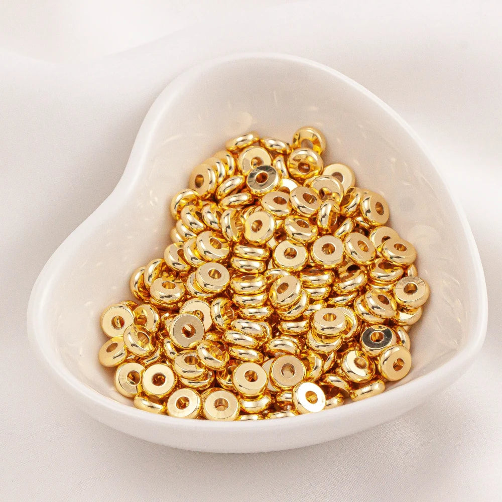 Round Ring Beads 14K Gold Color Plated Pendant Necklace Bracelet Earring Accessories DIY Handmade Jewelry Components 20pcs