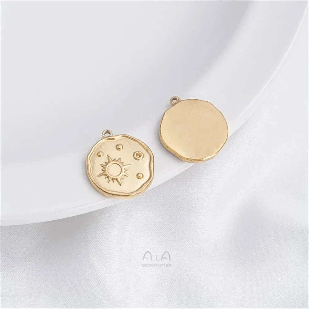 Titanium Steel Vacuum Plated 14K Real Gold Stars Moon Sun Circular Plate Charms Pendant DIY Jewelry Pendant