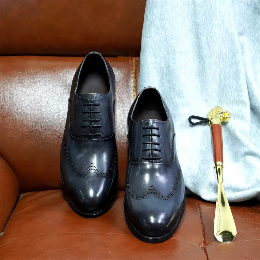 Men Dress Shoes High Quality Italian Elegant Round Toe Lace Up Shoes for Man Wedding Social Oxford dress Shoes