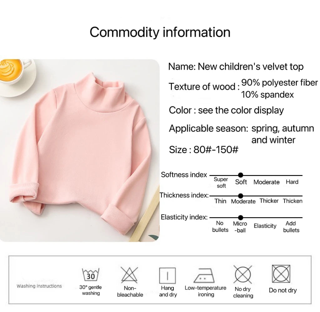 1pcs Children T-Shirt Cute Cartoon Solid Top Baby Korean Clothing Kids Half High Collar Long Sleeve Base Shirt Girls Boys Tshirt