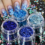 Holographic Glitter set 4 different shines Nail Sequins 10 grams each jar Holographic Cosmetic Festival Chunky Glitters Sequins
