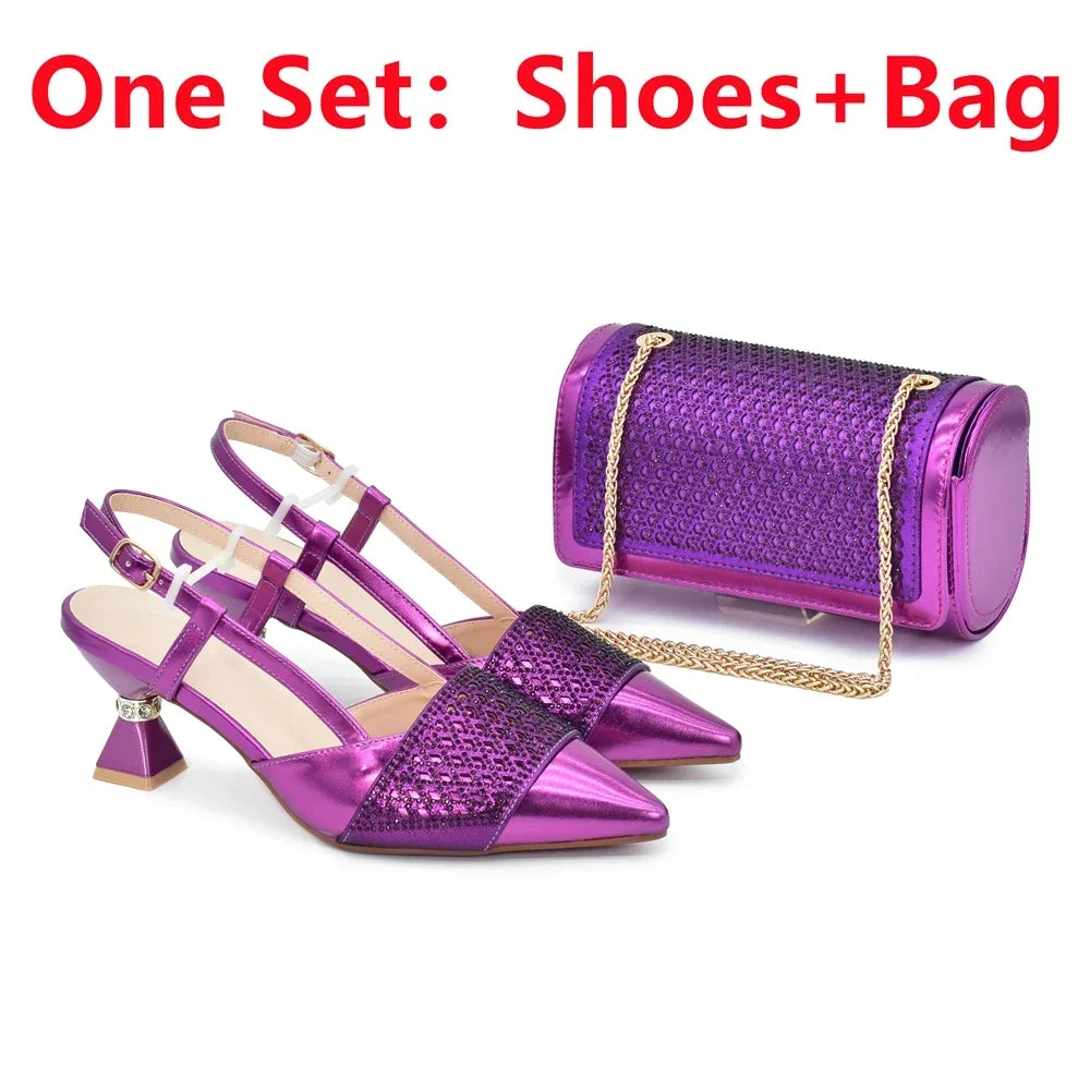 Shoe and Bags for Women Nigeria Party Women Nigerian Italian Shoes and Bags Set with Rhinestone Elegant Woman Heeled Pumps