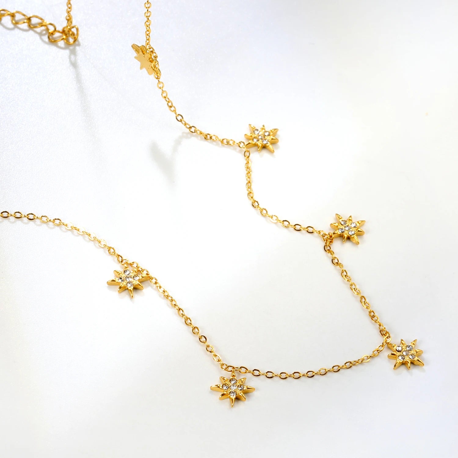 LUXUKISSKIDS Trendy Korean 5 Stars Charms Clavicle Choker Steel Fairy Woman Eight-Pointed Star with Shiny Zirconia Neck Collier