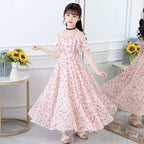 2025 fashion new Summer Teenager Girl Princess Kids Dresses Sleeveless Floral Vestidos Clothes mesh costume 6 8 9 10 12 14 Year
