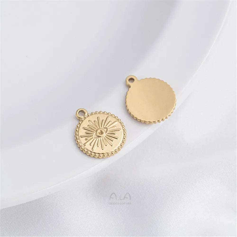 Titanium Steel Vacuum Plated 14K Real Gold Stars Moon Sun Circular Plate Charms Pendant DIY Jewelry Pendant