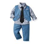 Children's Autumn Boy Suit 70-140cm Flower Shirt and Strap Pants with Vest and Bow Tie Handsome Suit Halloween Orange Color