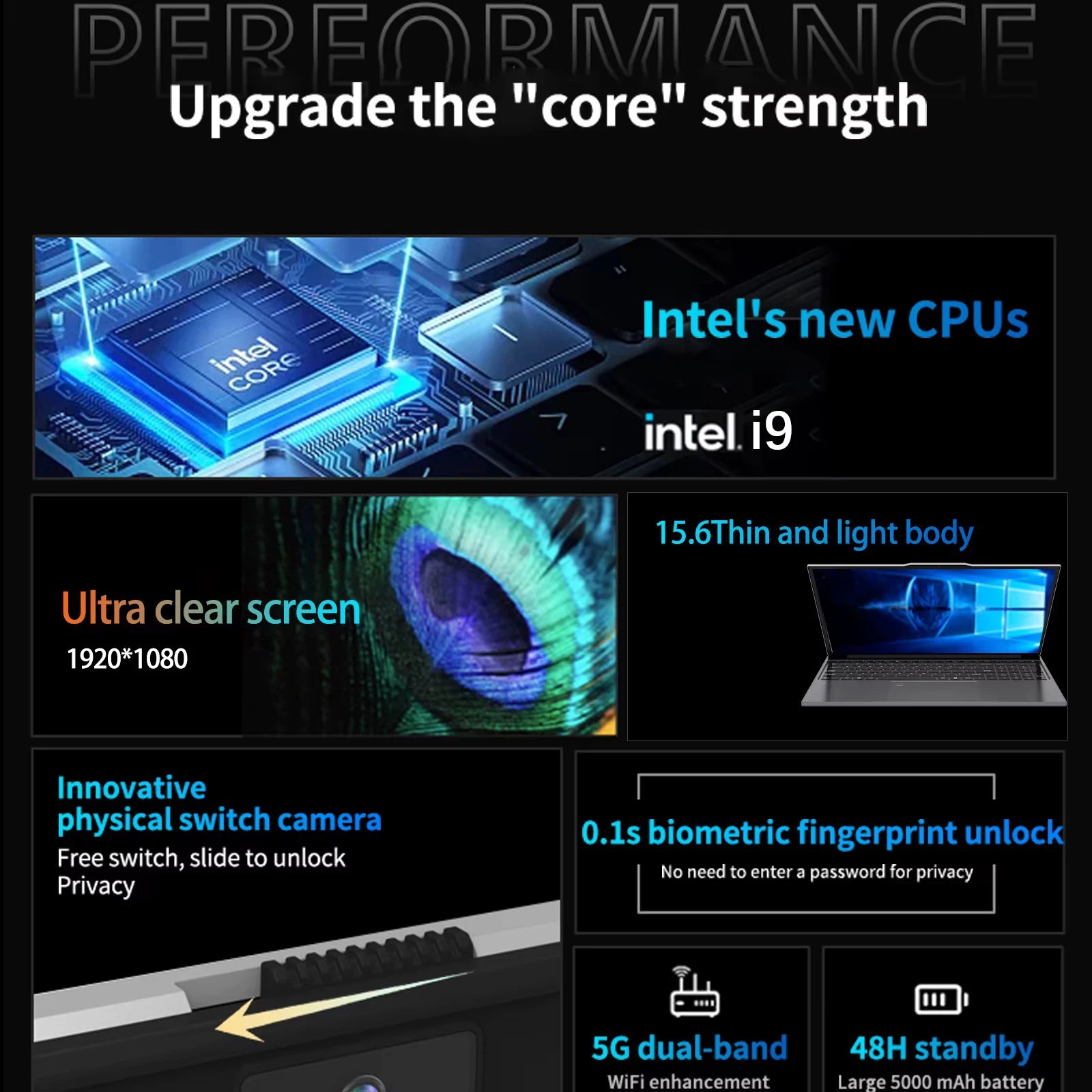Windows 11 15.6" Ultra Slim Portable Laptop intel Core  i9-9900U 16GB RAM 1TB 2TB SSD Fingerprint Office Gaming Laptop PC