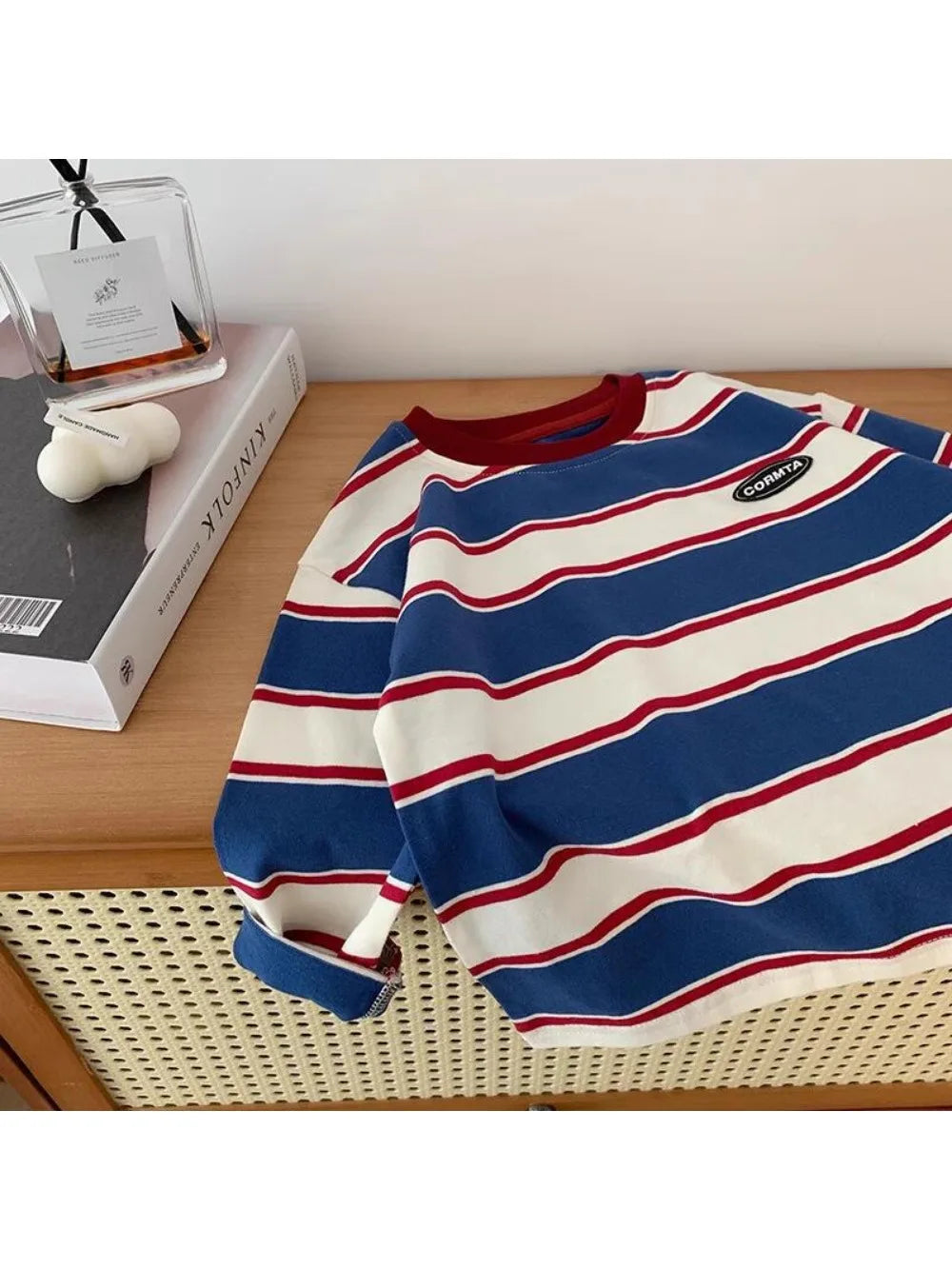 5569-1 Children Long-sleeved T-shirts 2025 Spring Autumn Striped Boy's Sweatershirt Handsome Bottoming Shirts Tops