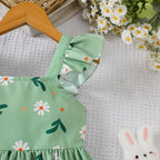 Girls' summer style small fly sleeve plant print dress