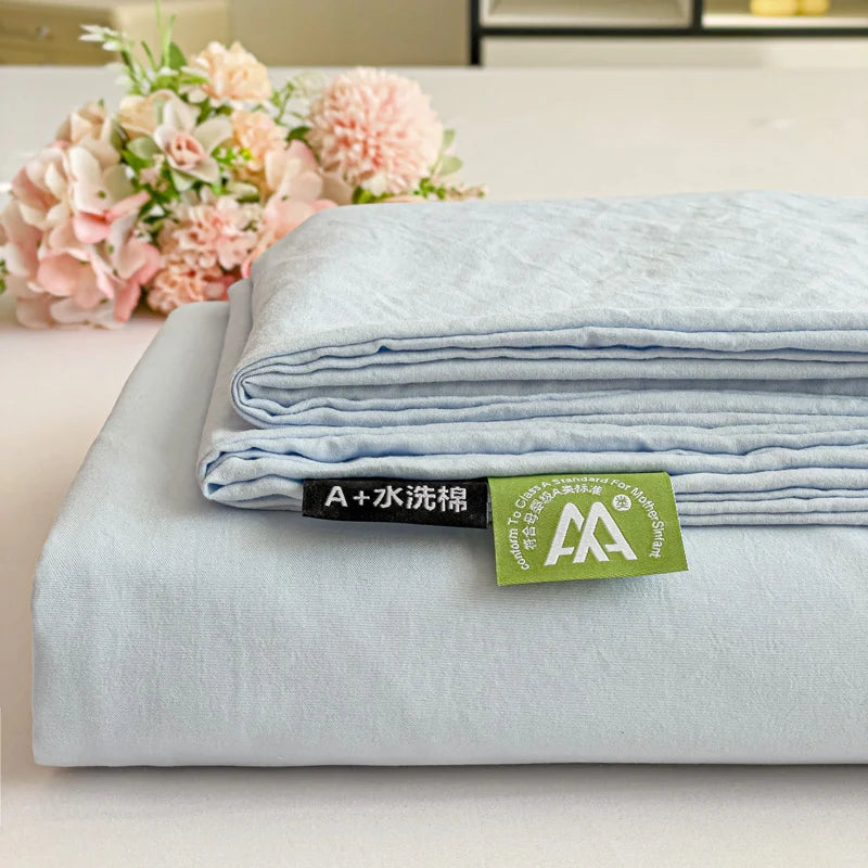 Washed Cotton Bed Flat Sheet for Double Bed Plain Solid Color Top Sheets Single/Queen/King Flat Bedsheets Home Bed Linen Sheets