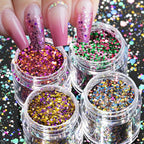 Holographic Glitter set 4 different shines Nail Sequins 10 grams each jar Holographic Cosmetic Festival Chunky Glitters Sequins