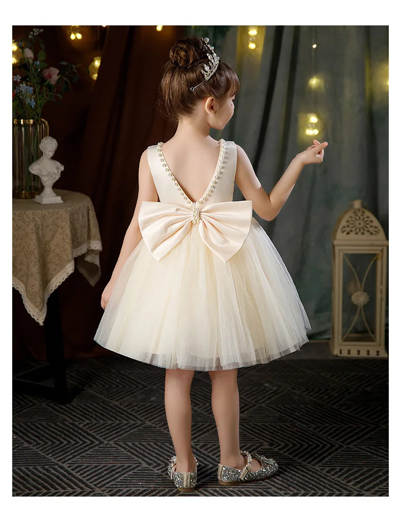 2-10 Years Girls Princess Dress Summer Tulle Big Bow Girls Wedding Dress Piano Performance Costume Host Costume New Kids Clothes