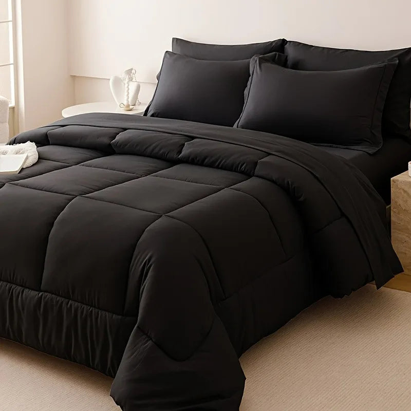 chadly 5/7pcs Quilts Luxurious Checkered Comforter, Soft Microfiber, Breathable, Easy Care for All Seasons, Bedding Set