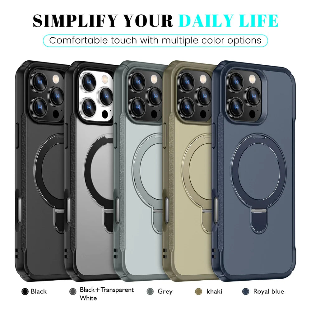 For Magsafe Wireless Charge Fold Magnetic Stand Phone Case For iPhone 15 16 17 Pro Max 16E 14 13 12 11 Anti-slip Bumper Cover