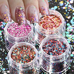 Holographic Glitter set 4 different shines Nail Sequins 10 grams each jar Holographic Cosmetic Festival Chunky Glitters Sequins