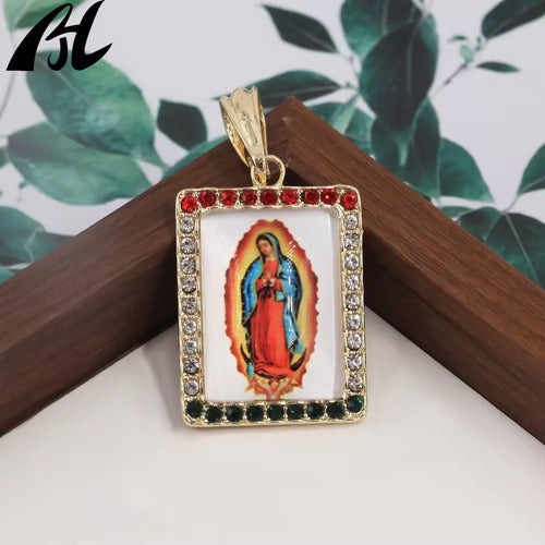 14k Gold Plated Our Lady of Guadalupe Pendant Catholic Religious Virgen De Guadalupe Oro Cadena Medalla Jewelry