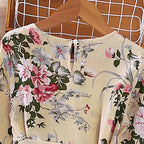 Dress Kids Girls 5-12 Years Cream-Coloured Printed Long-Sleeved Pleated Dress For Girls Summer Princess Baby Girl Dress
