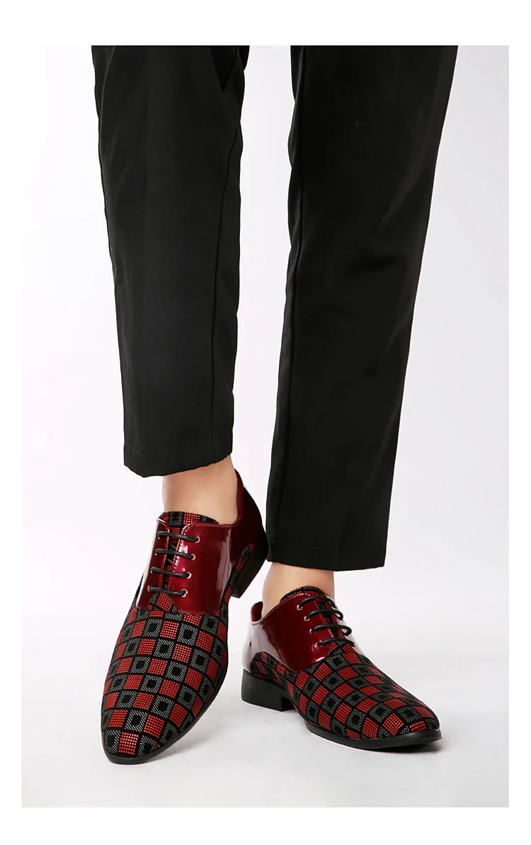 Elegant Red Men's Casual Leather Shoes Pointed-Toe Lace-up Men's Dress Shoes Comfortable Formal Shoes zapatos de vestir hombre